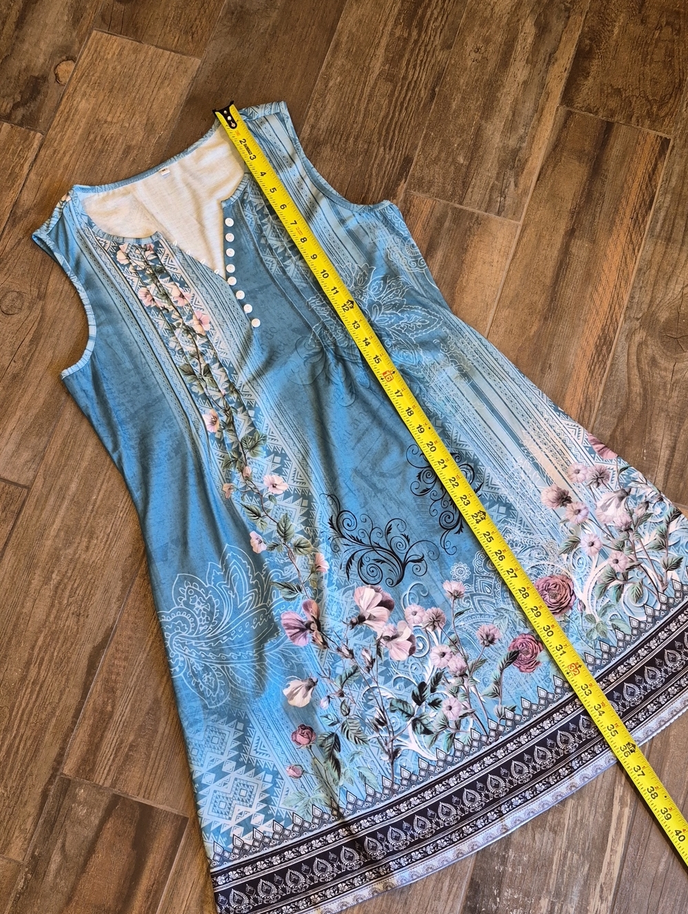 2 Floral Sleeveless Button Pleated Detail Knee Length Sundresses, Size M - Picture 4 of 16